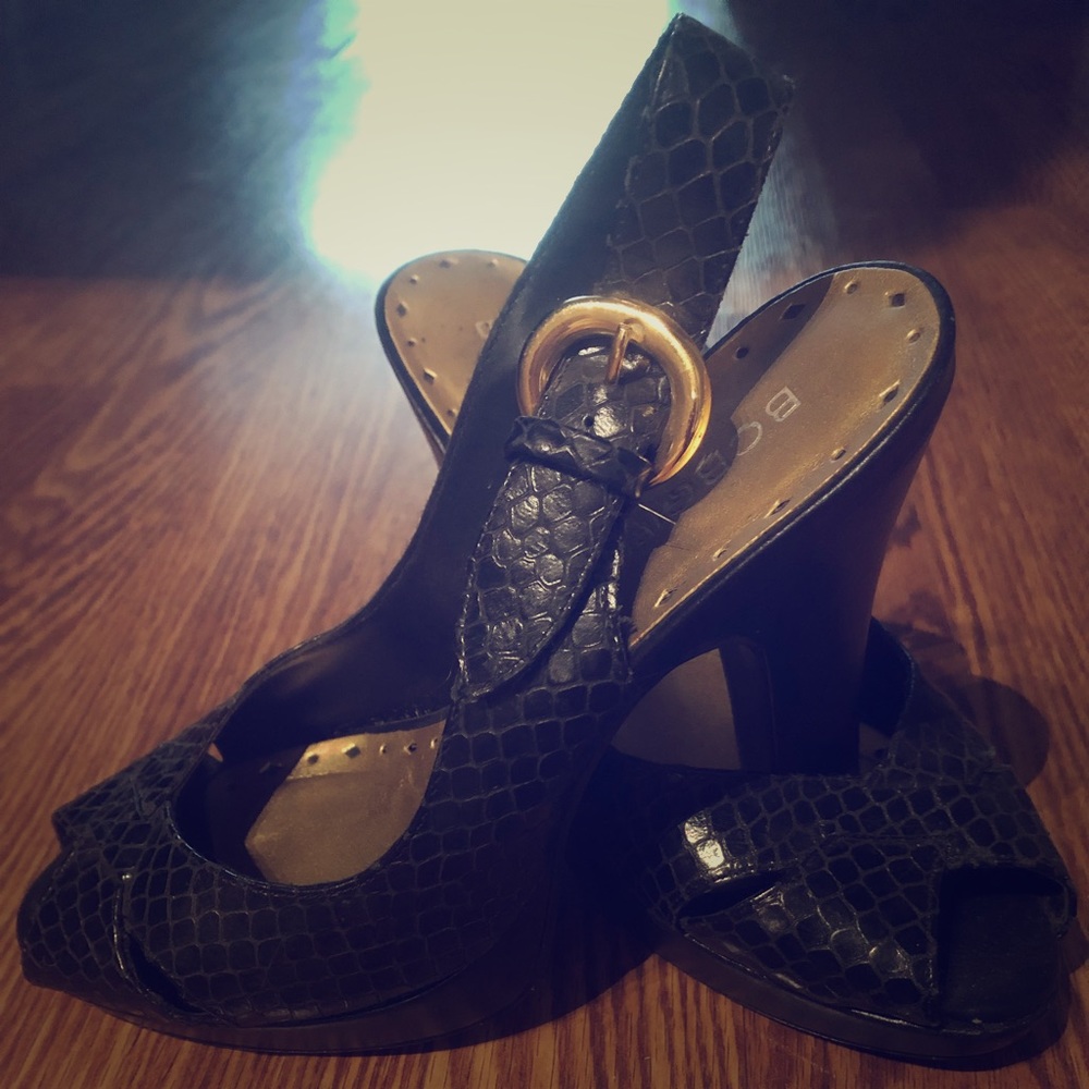 BCBG peep toe sling back black heel